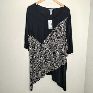 Catherines Black Tan Dot Scoop Neck Top size 0X